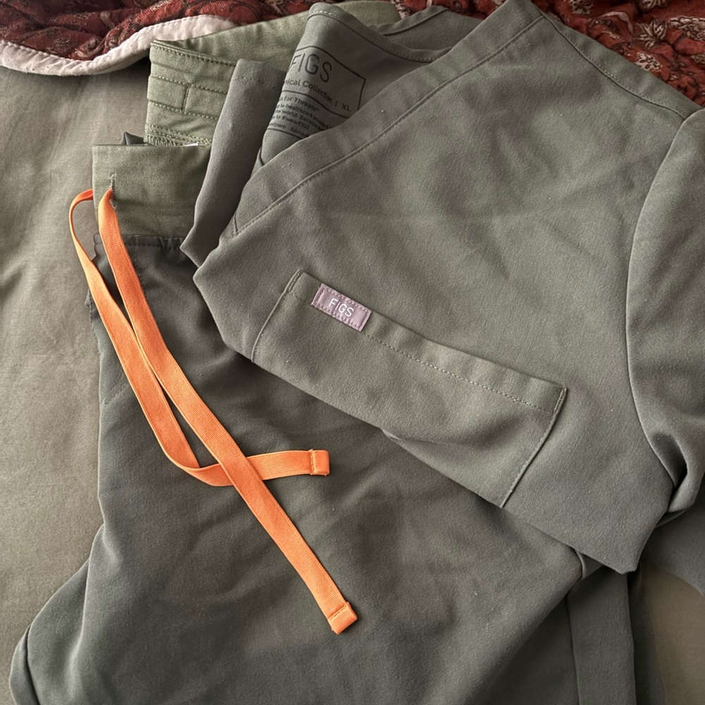 Figs Forest Green Scrub Set with Bright Orange Accent